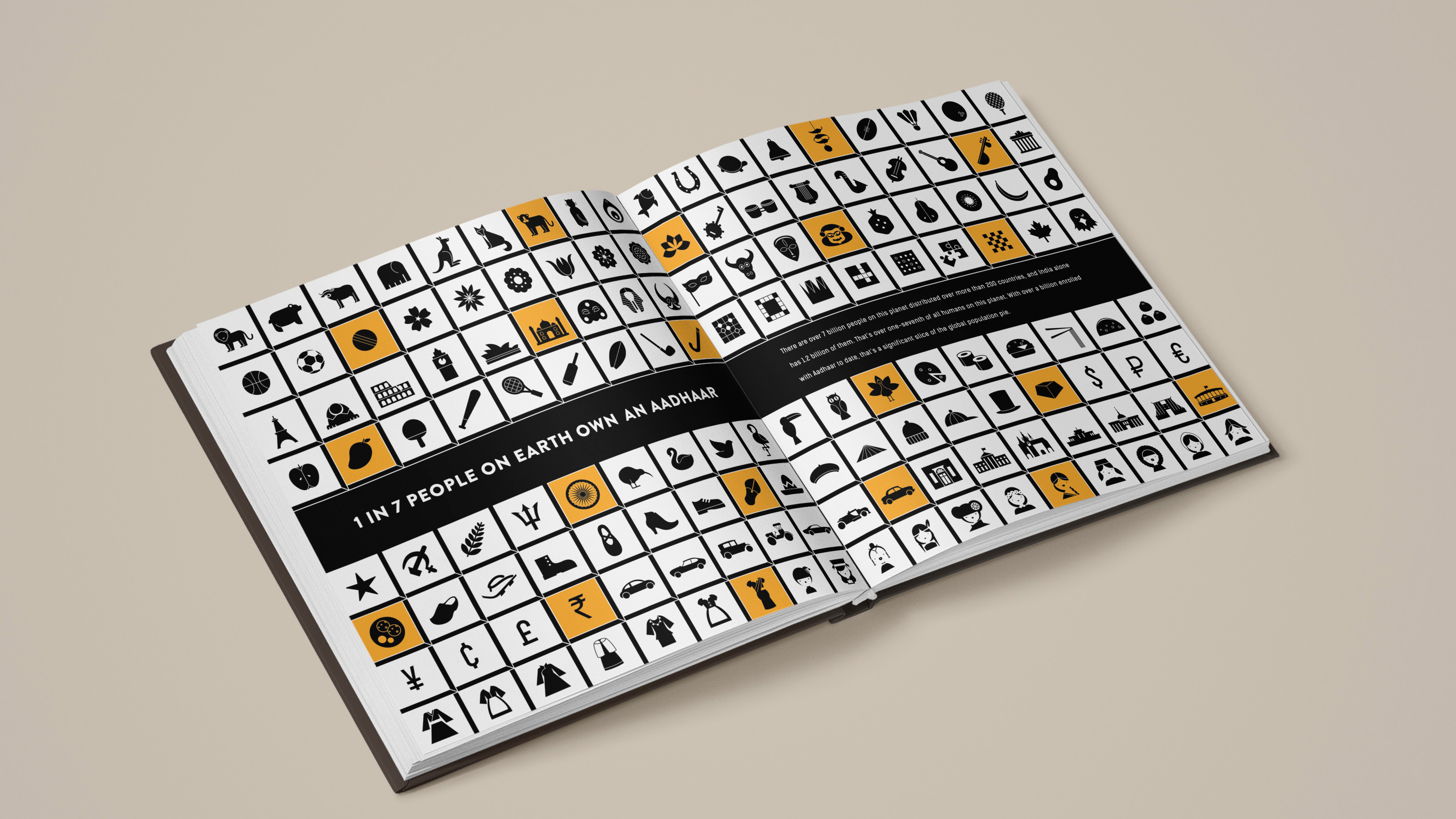 The icon grid spread shown in the open book