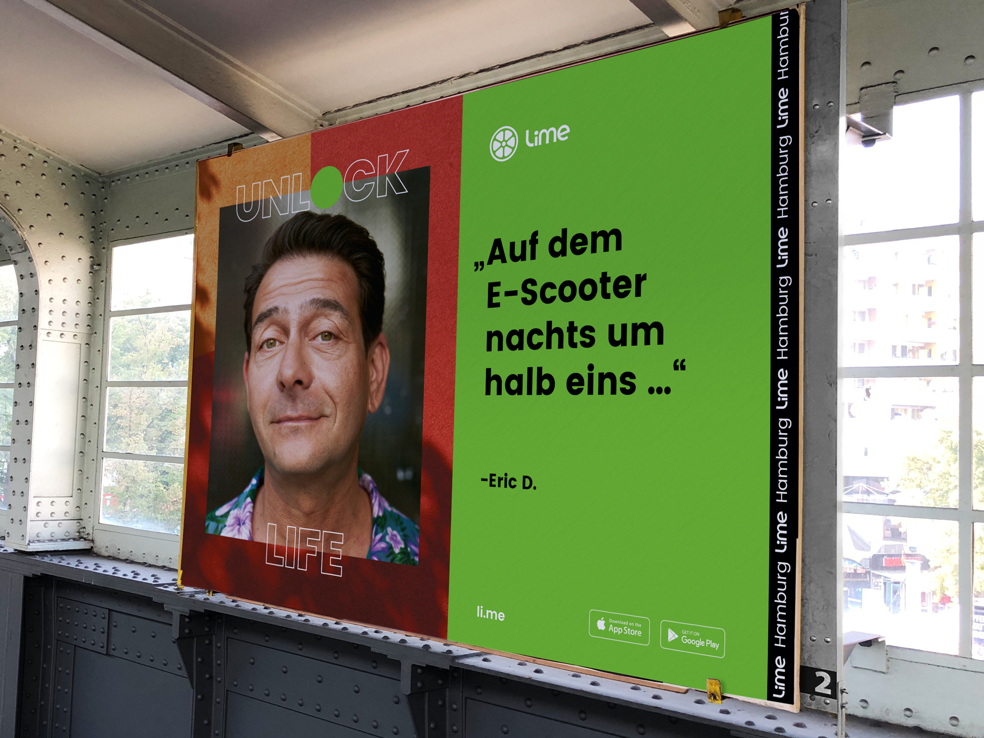 Unlock Life poster displayed on a station billboard in Hamburg