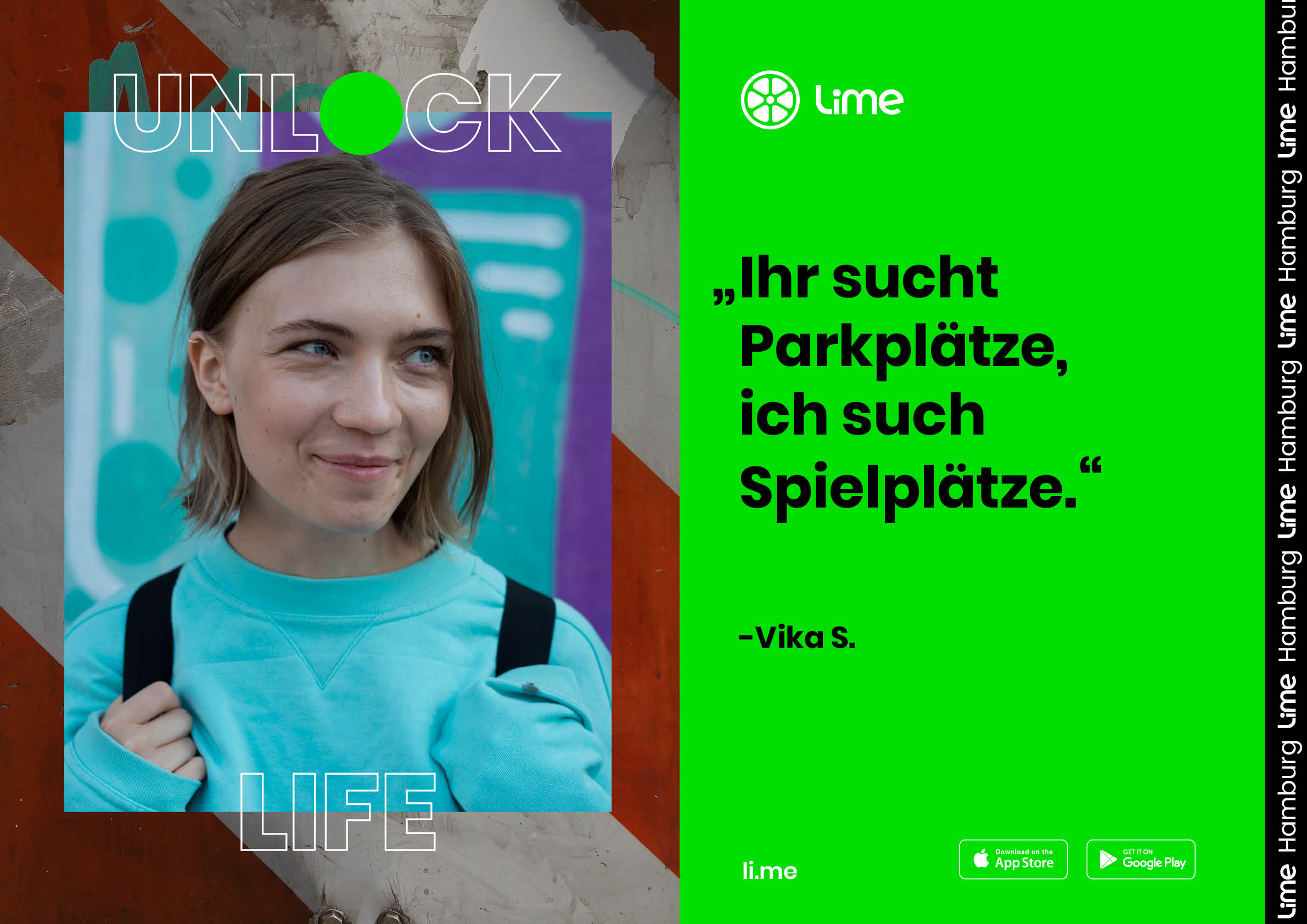 Unlock Life poster: 'Ihr sucht Parkplätze, ich such Spielplätze.' — Vika S.