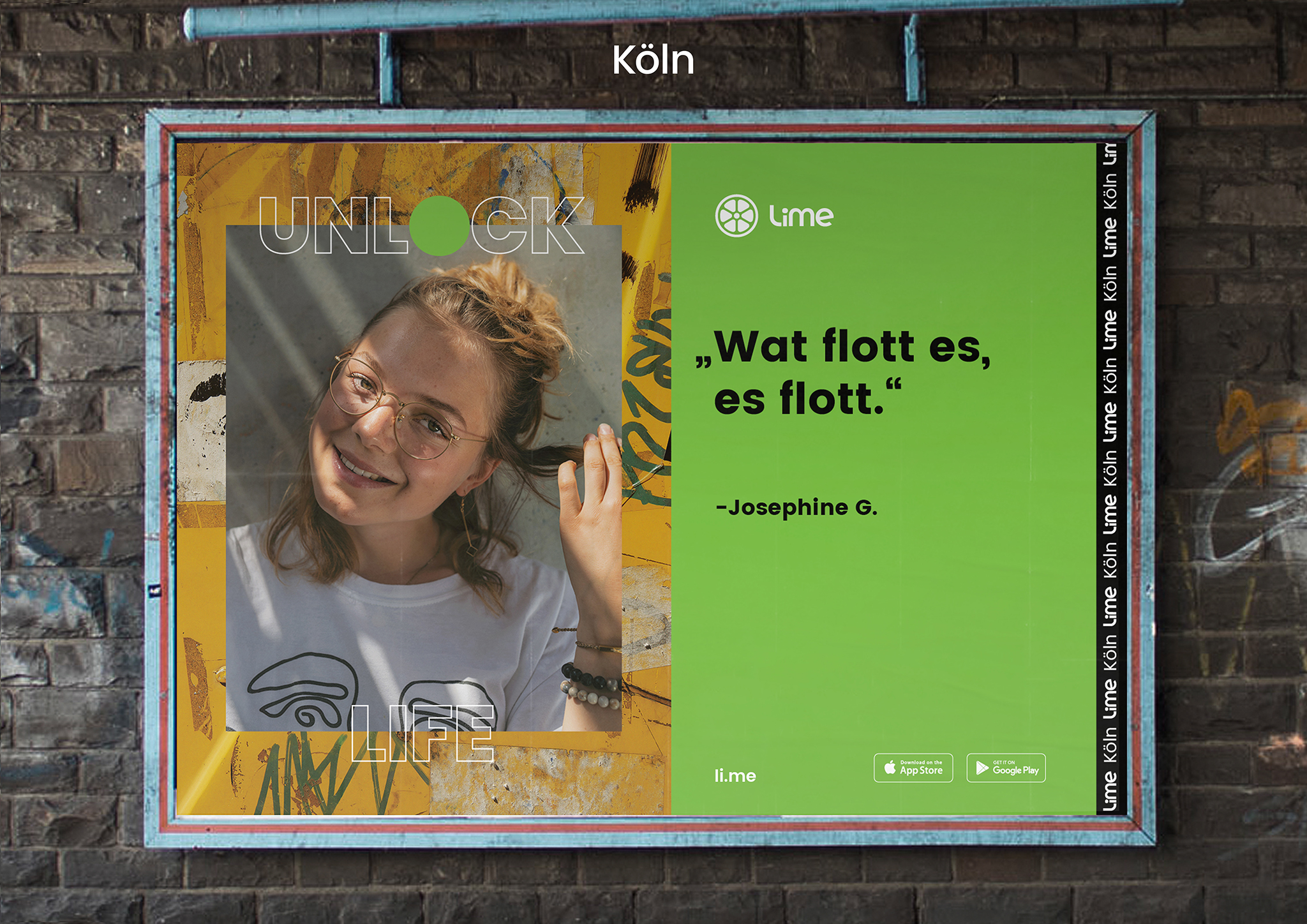 Unlock Life poster displayed on a billboard in Köln