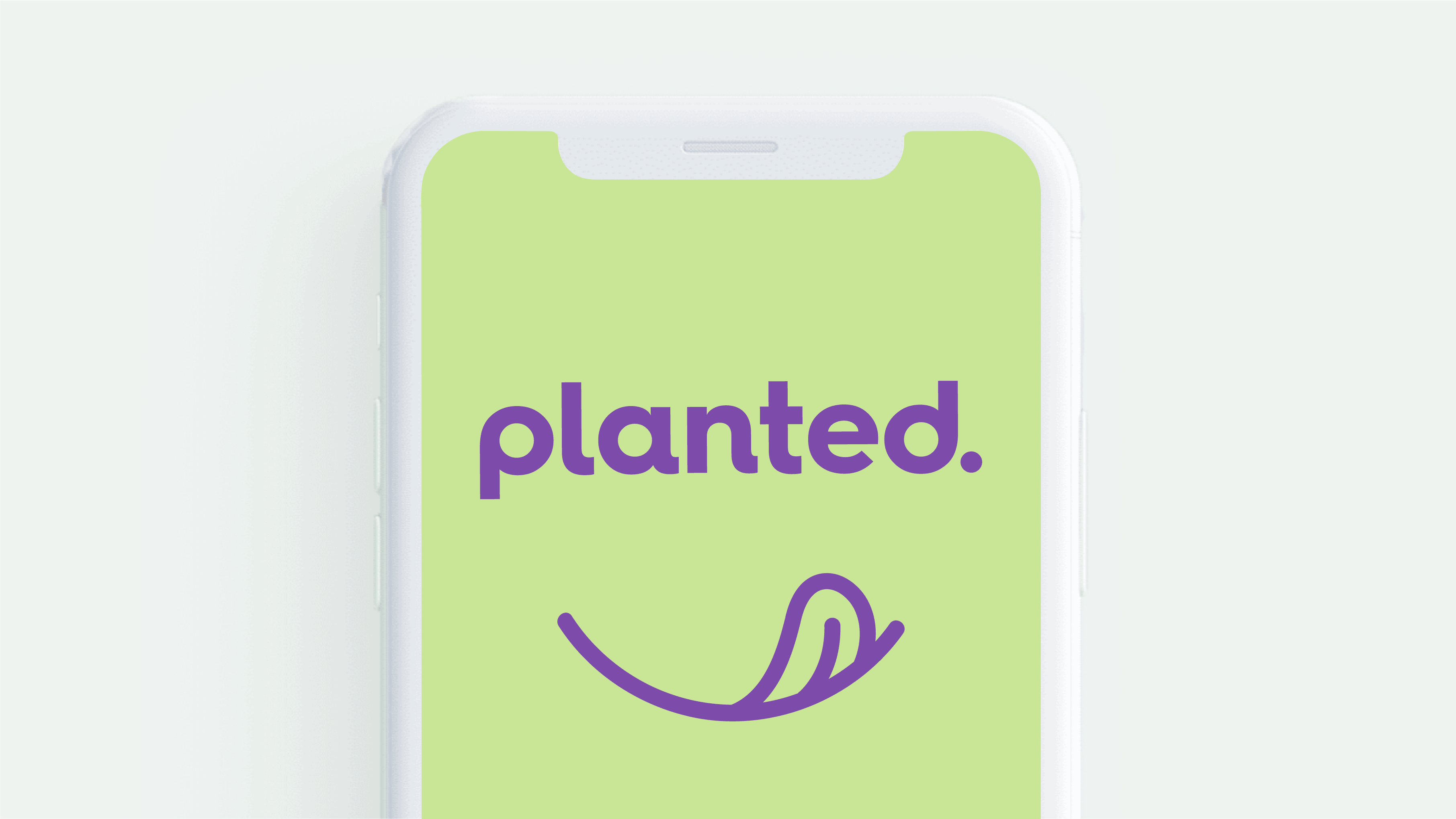 Phone screen showing the 'planted.' logo and bird icon