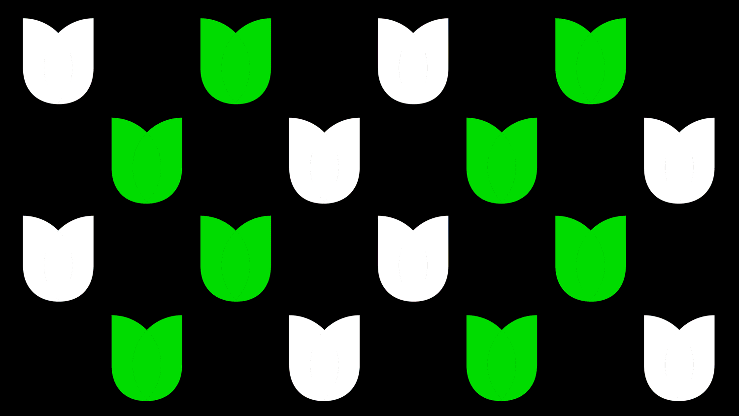 Animated pattern of green and white Urban Optimists 'U' marks on black
