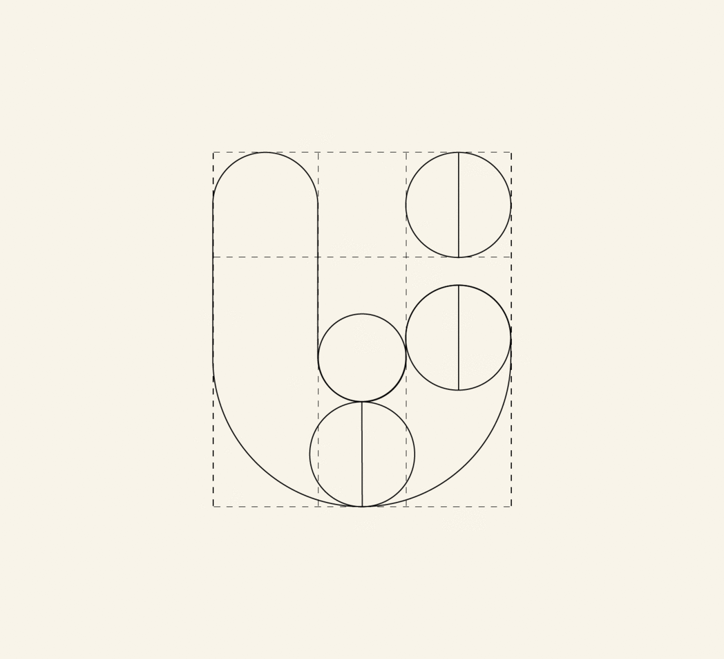 Construction grid showing how the Uska letterform is built from circles