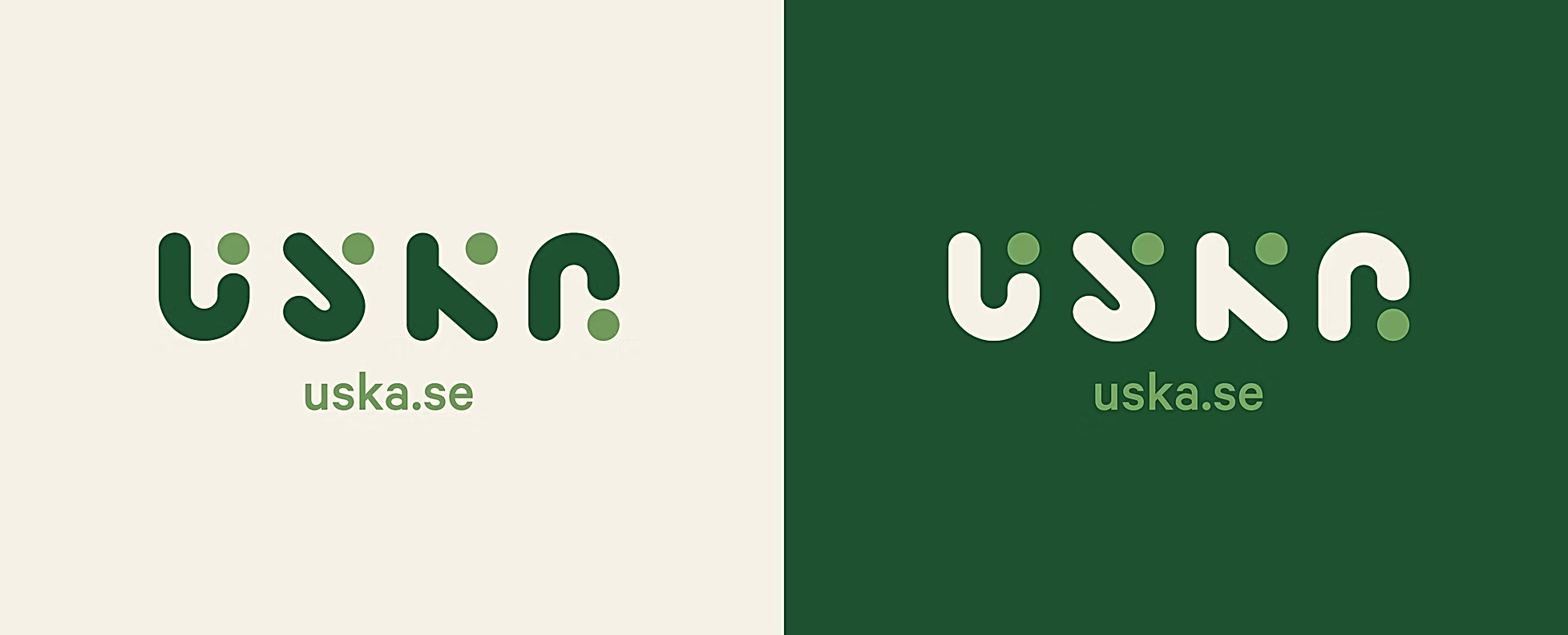 The Uska wordmark shown on cream and dark green backgrounds side by side