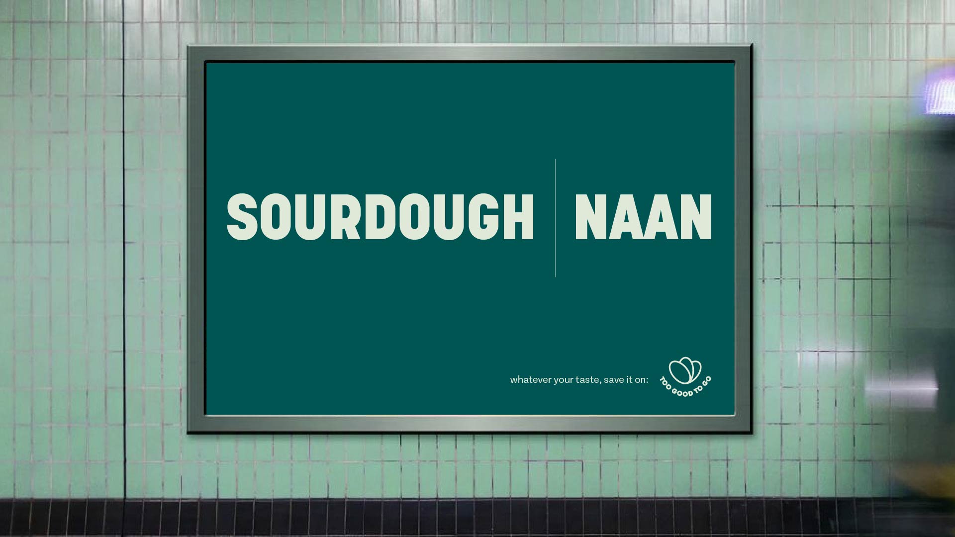 A tiled-wall poster reading ‘Sourdough’ and ‘Naan’ side by side