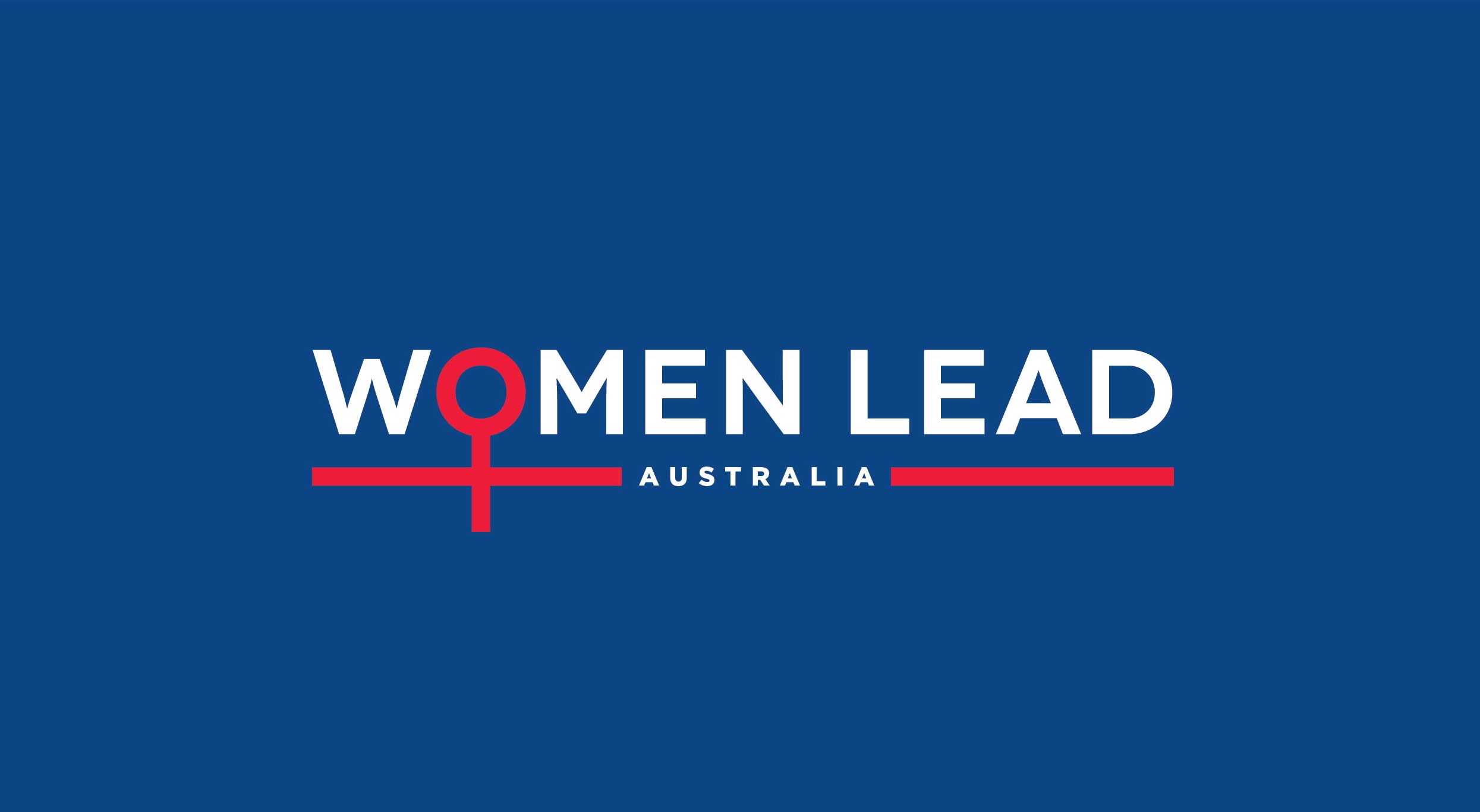 The Women Lead Australia logo in white and red on a blue background